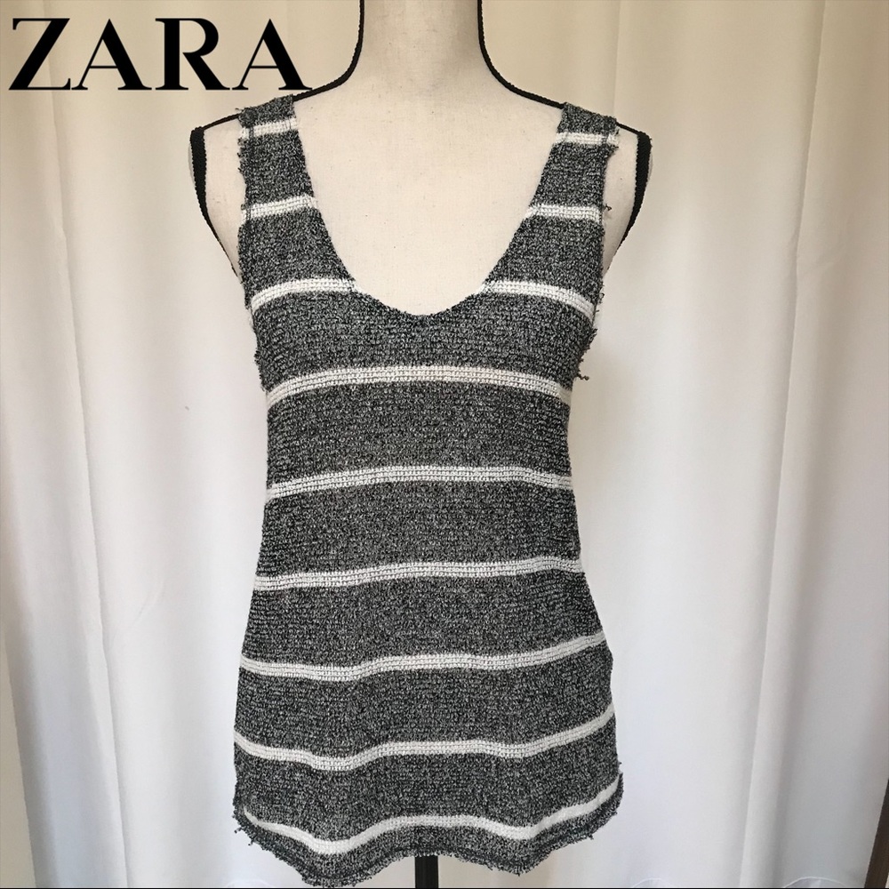 Zara Knit Striped Raw Hem Tank - Small